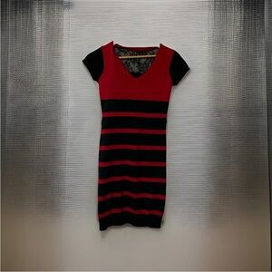 Stylish Red and Black Striped Mini Dress
